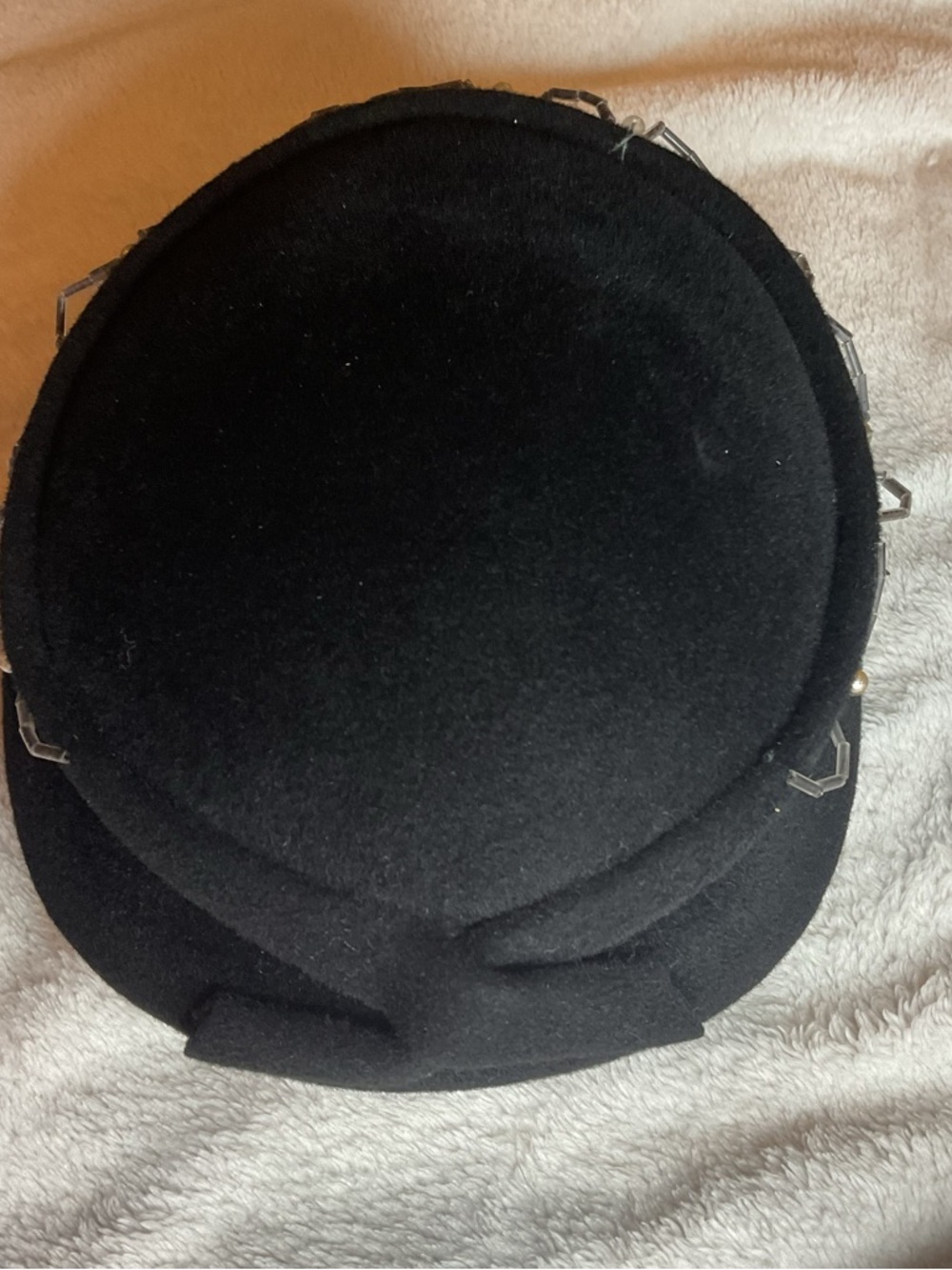 Vintage 50s 60s Genuine Velour Fur Felt Pillbox Hat Beaded Glass Pearl Brown - Picture 4 of 7